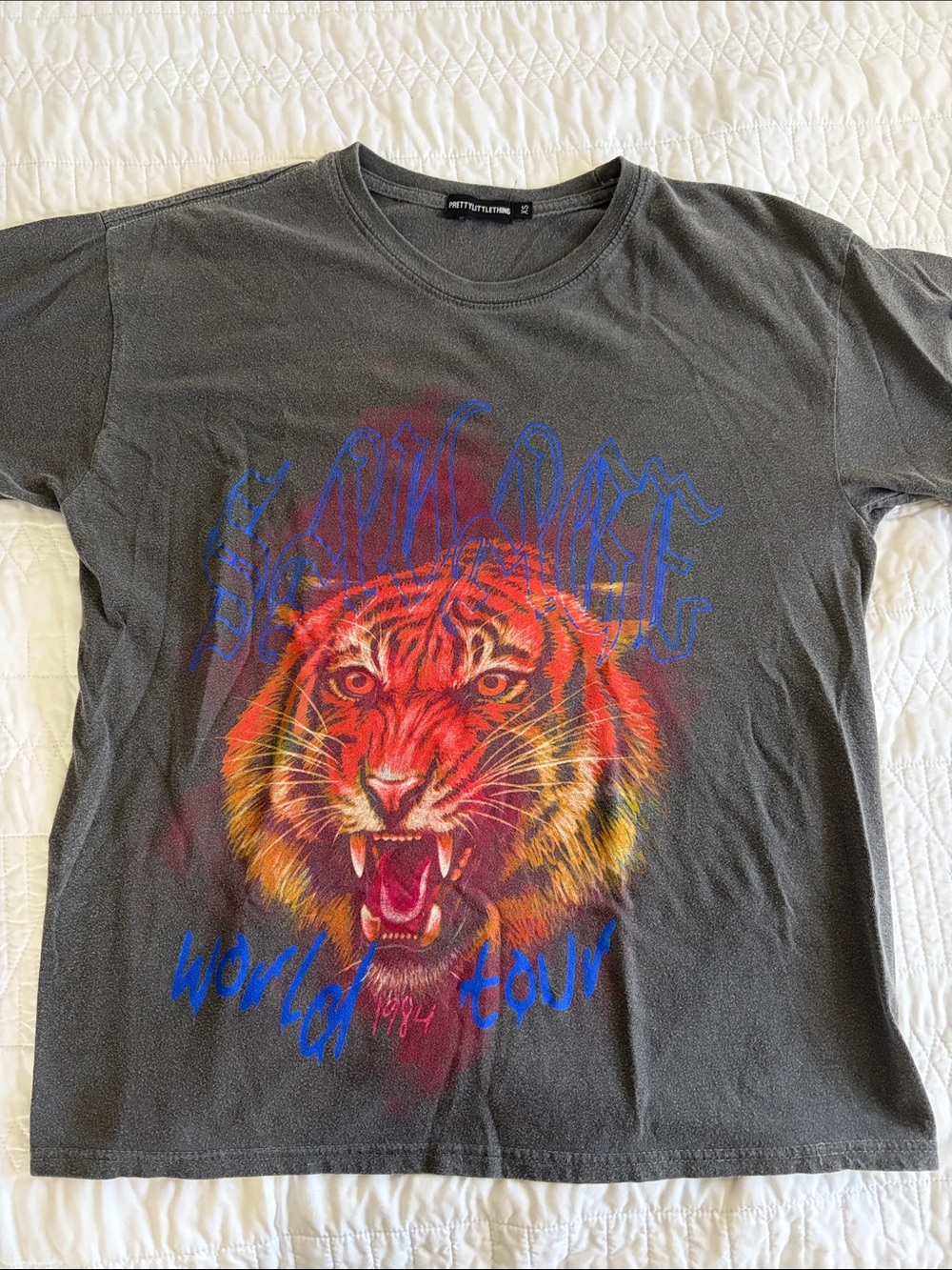 PrettyLittleThing Charcoal Tee with Neon Tiger Print